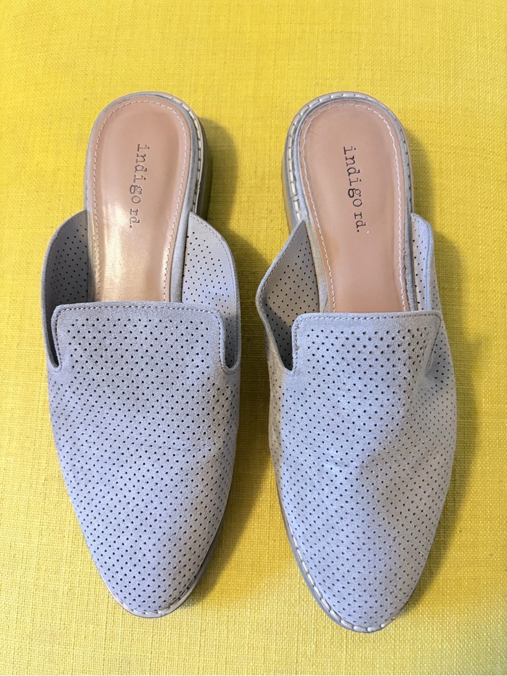 Indigo Light Gray Perforated Slip-On Mules